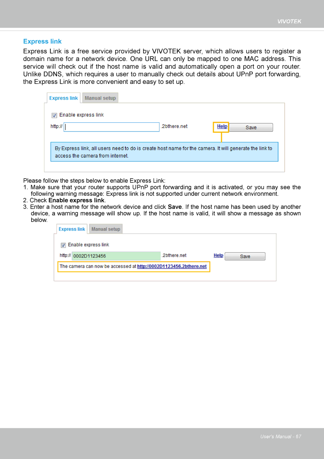 Vivotek CC8130 user manual Express link, Check Enable express link 