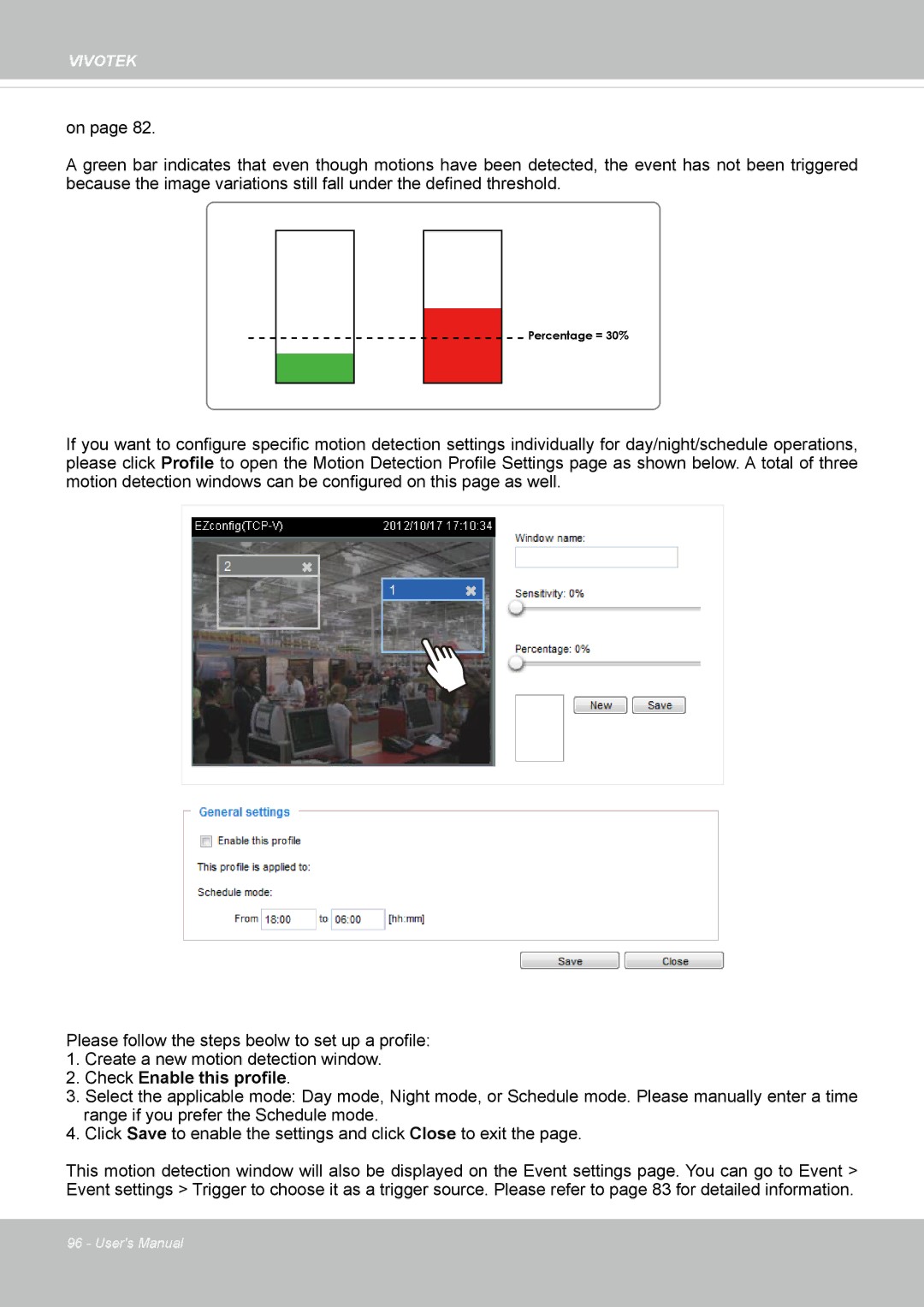 Vivotek CC8130 user manual Check Enable this profile 