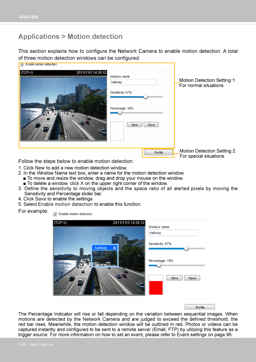 Vivotek FD-8372 user manual Applications Motion detection 