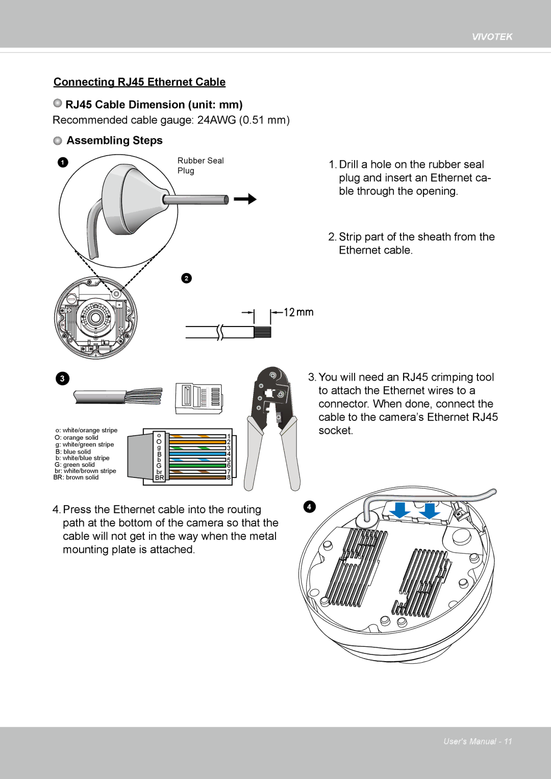 Vivotek FD-8372 user manual Press the Ethernet cable into the routing 