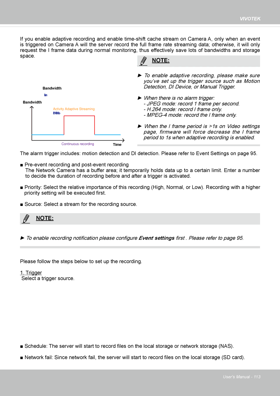 Vivotek FD-8372 user manual Continuous recording 