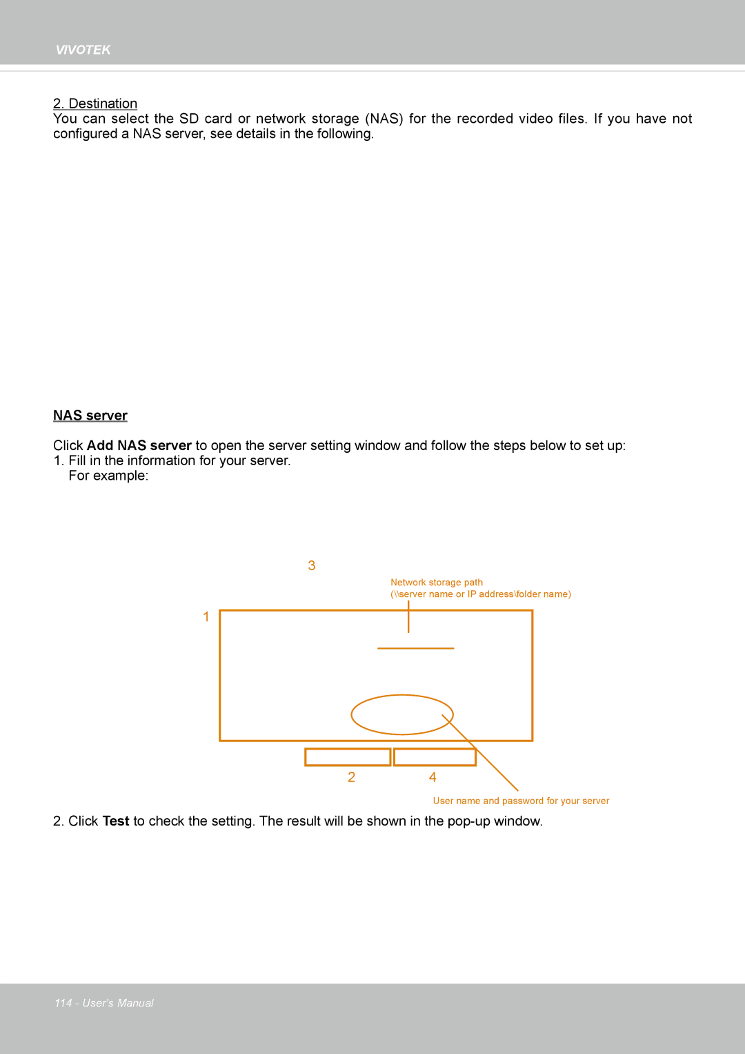 Vivotek FD-8372 user manual NAS server 