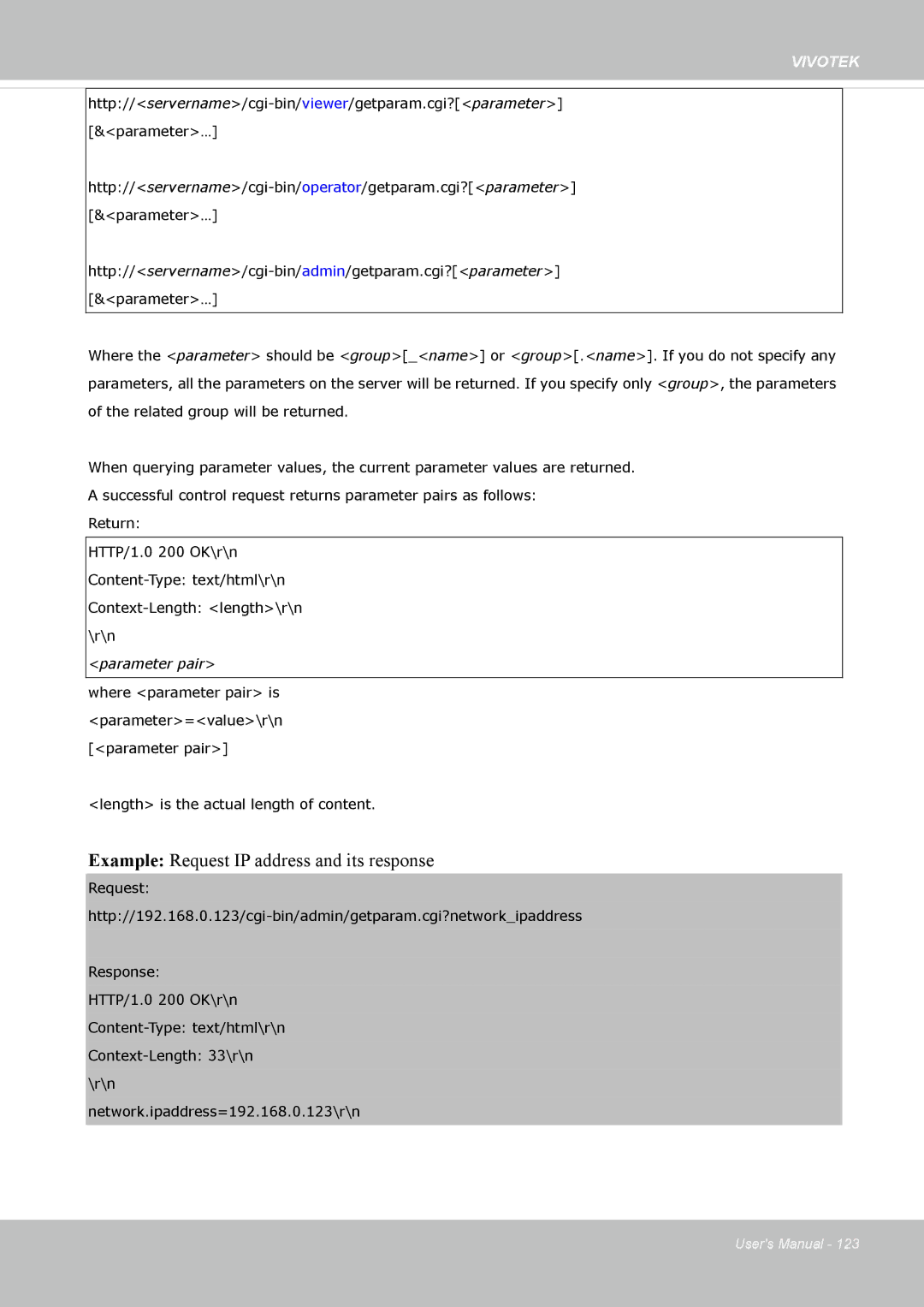 Vivotek FD-8372 user manual Example Request IP address and its response 