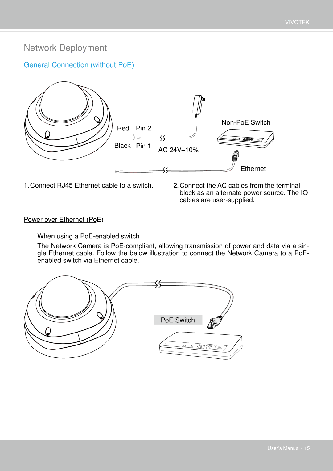 Vivotek FD-8372 user manual Network Deployment, General Connection without PoE 