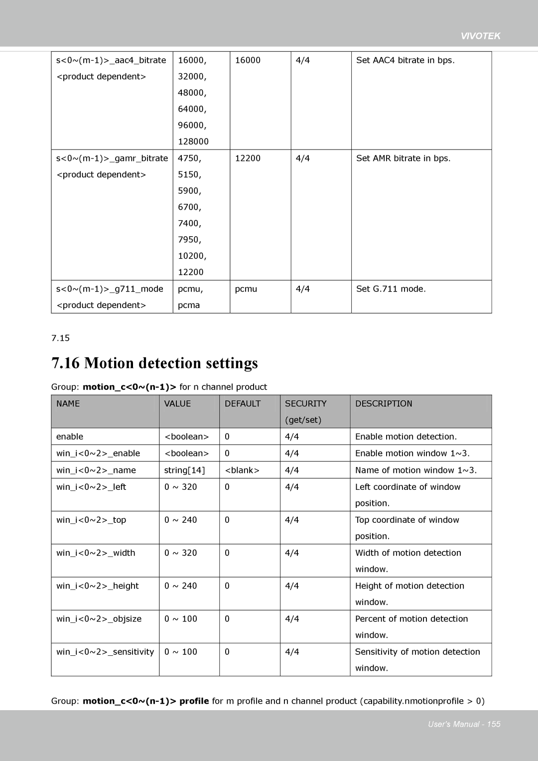 Vivotek FD-8372 user manual Motion detection settings 