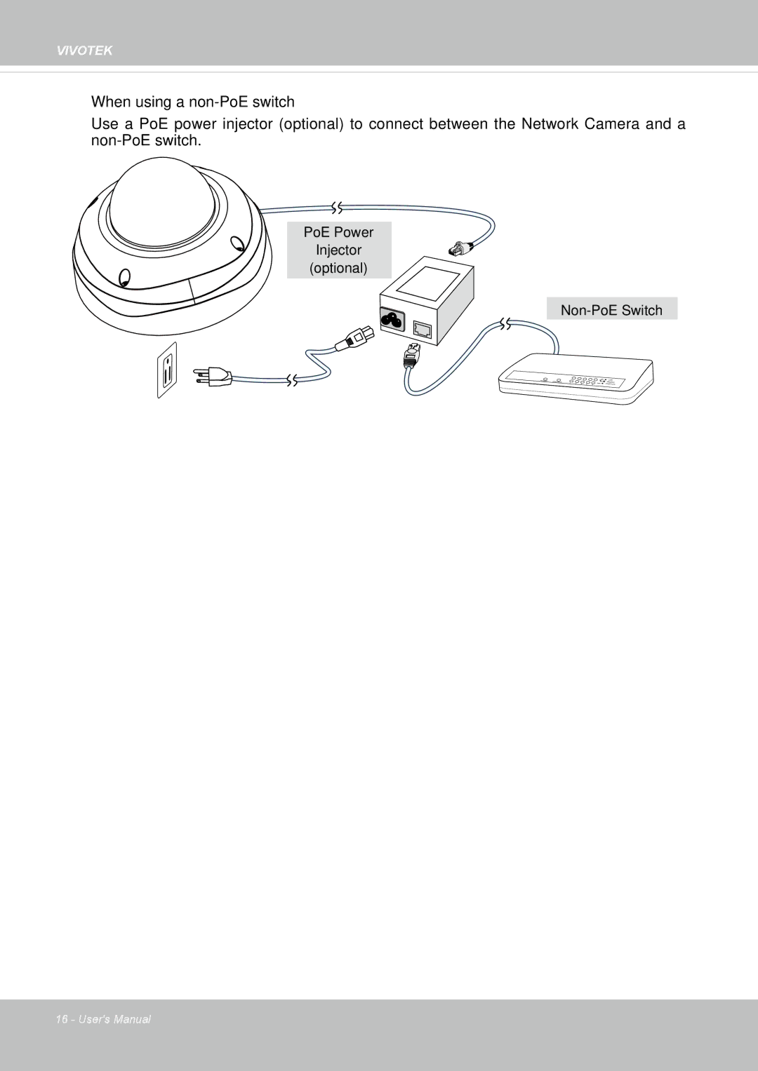 Vivotek FD-8372 user manual When using a non-PoE switch 