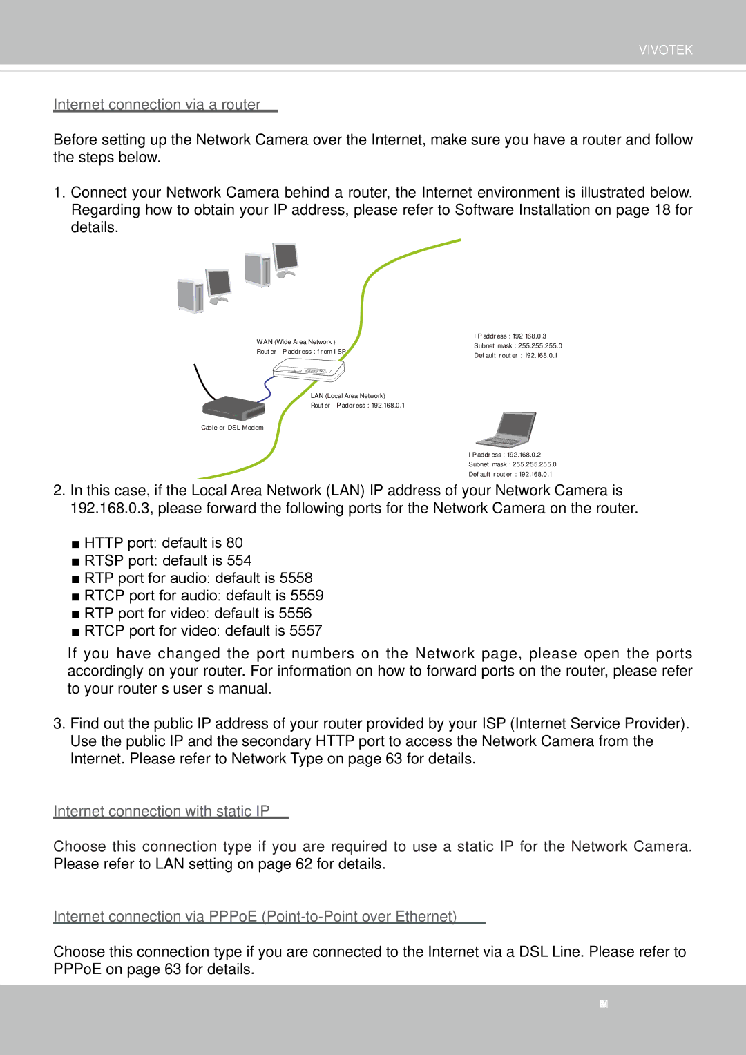 Vivotek FD-8372 user manual Internet connection via a router 