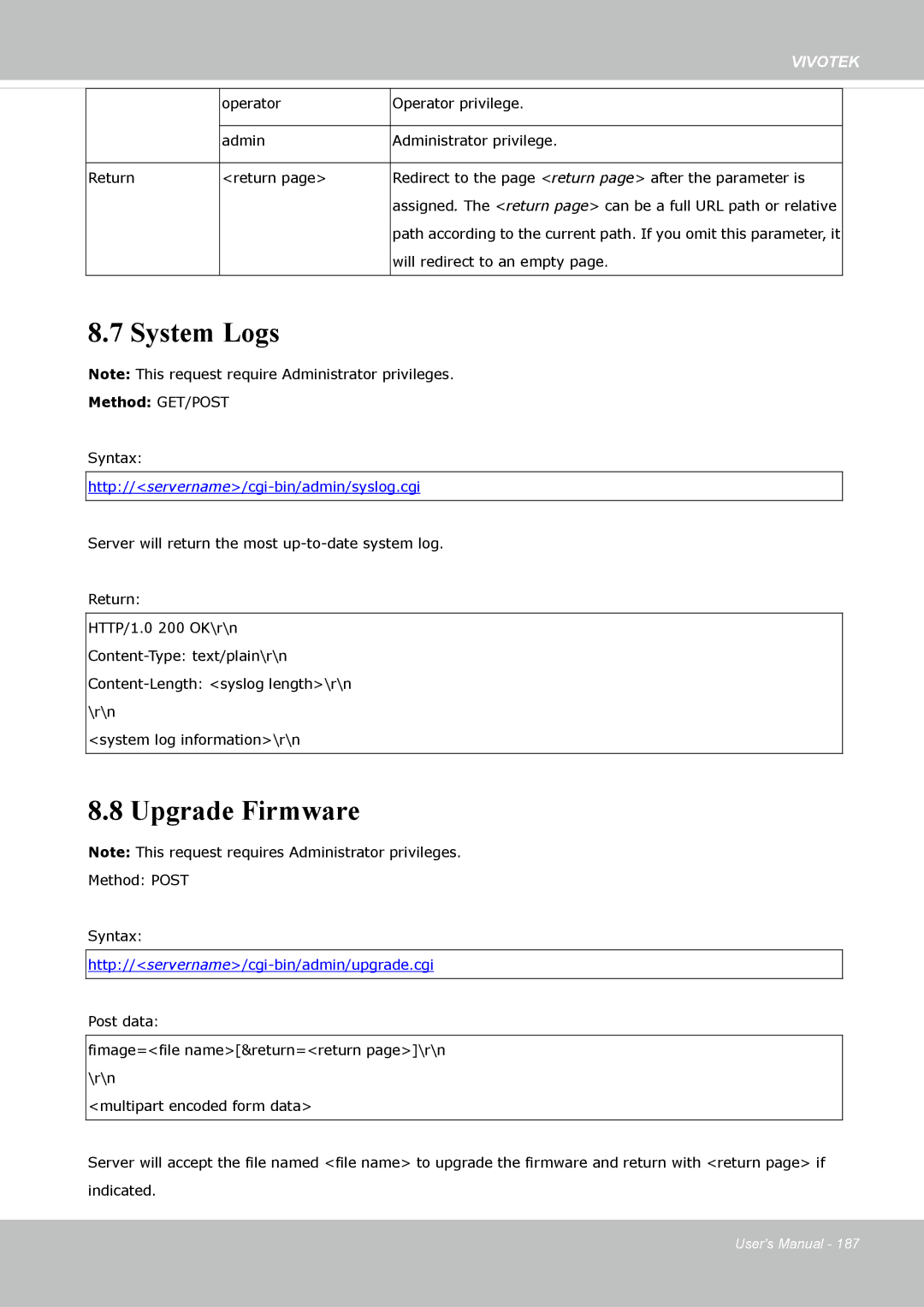 Vivotek FD-8372 user manual System Logs, Upgrade Firmware 