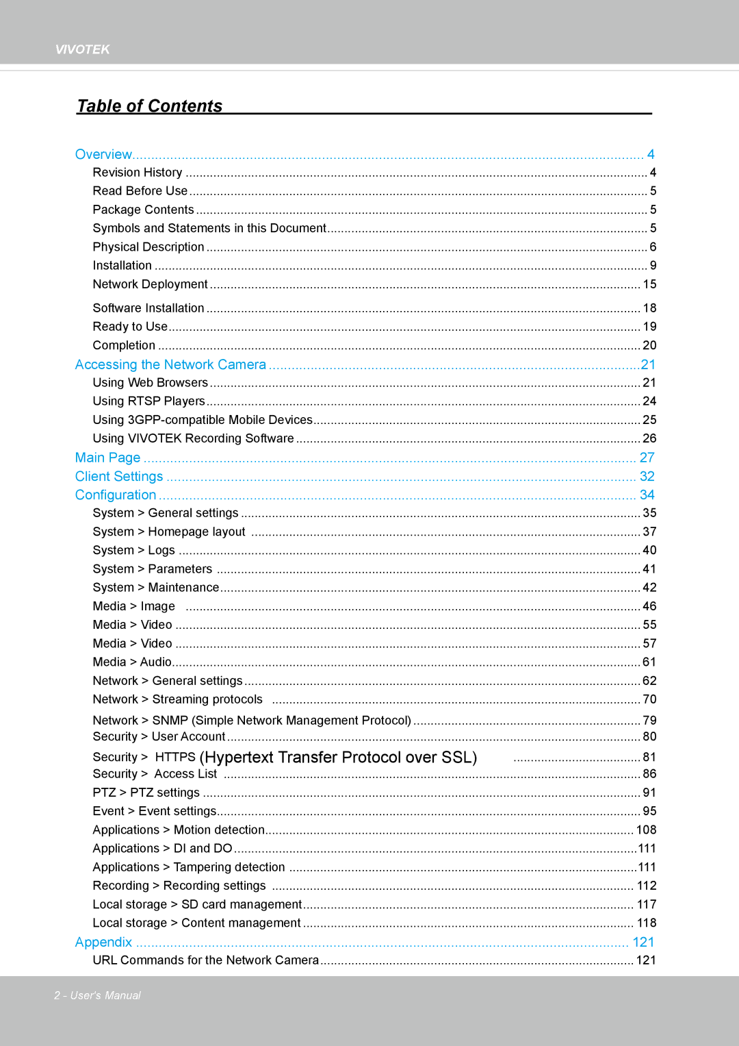 Vivotek FD-8372 user manual Table of Contents 