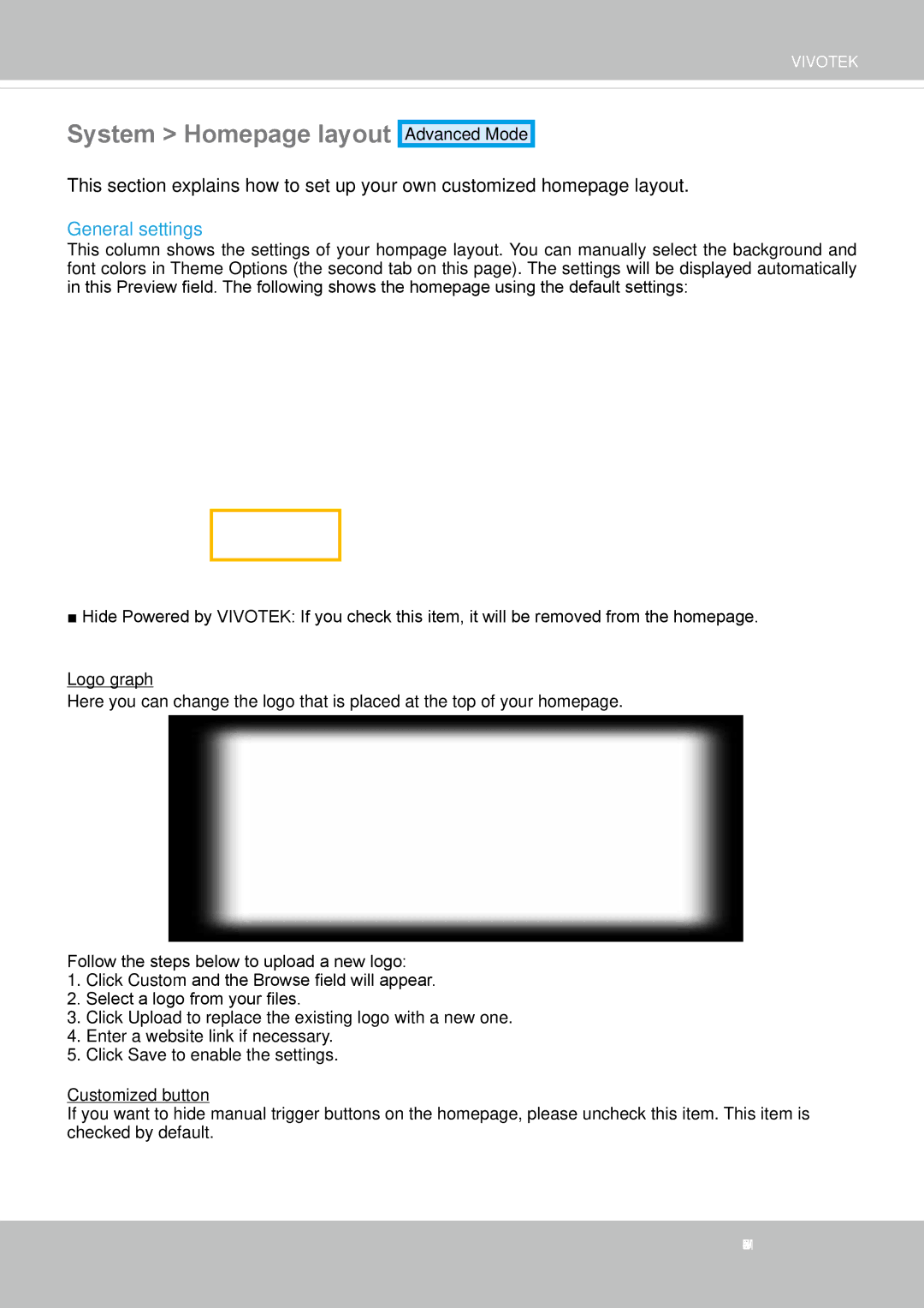 Vivotek FD-8372 user manual System Homepage layout, General settings 