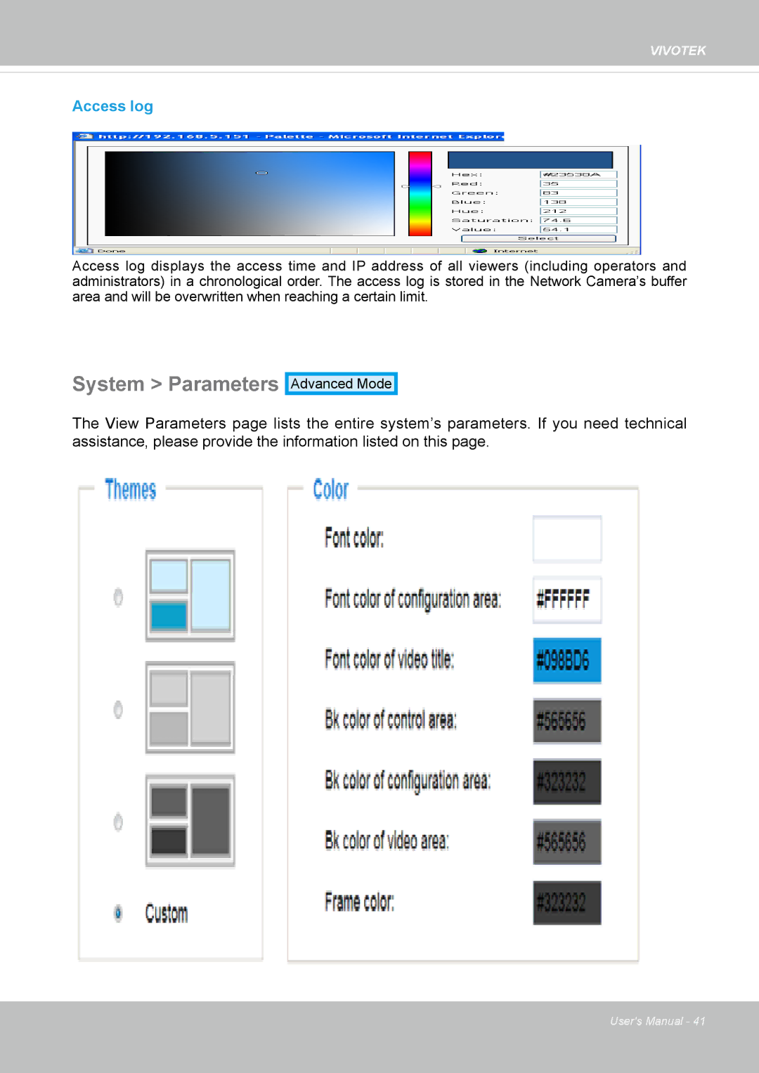 Vivotek FD-8372 user manual System Parameters, Access log 