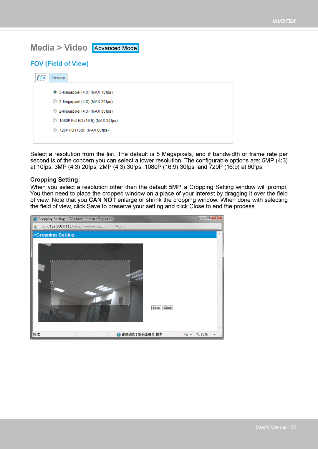 Vivotek FD-8372 user manual Media Video, FOV Field of View 