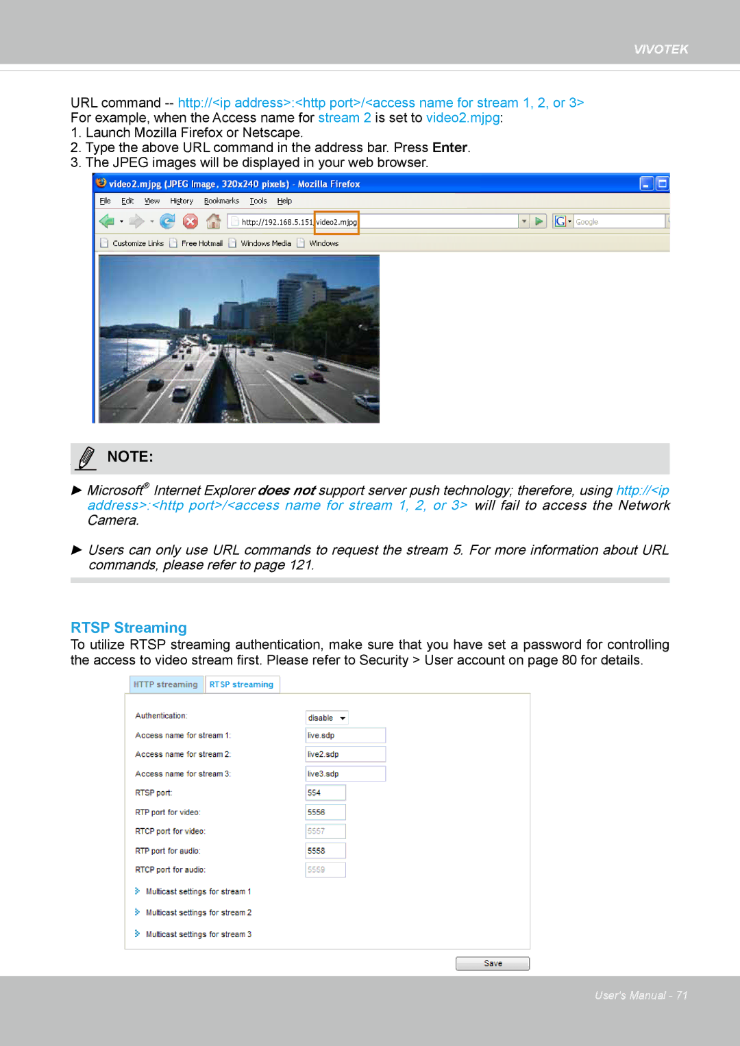 Vivotek FD-8372 user manual Rtsp Streaming 