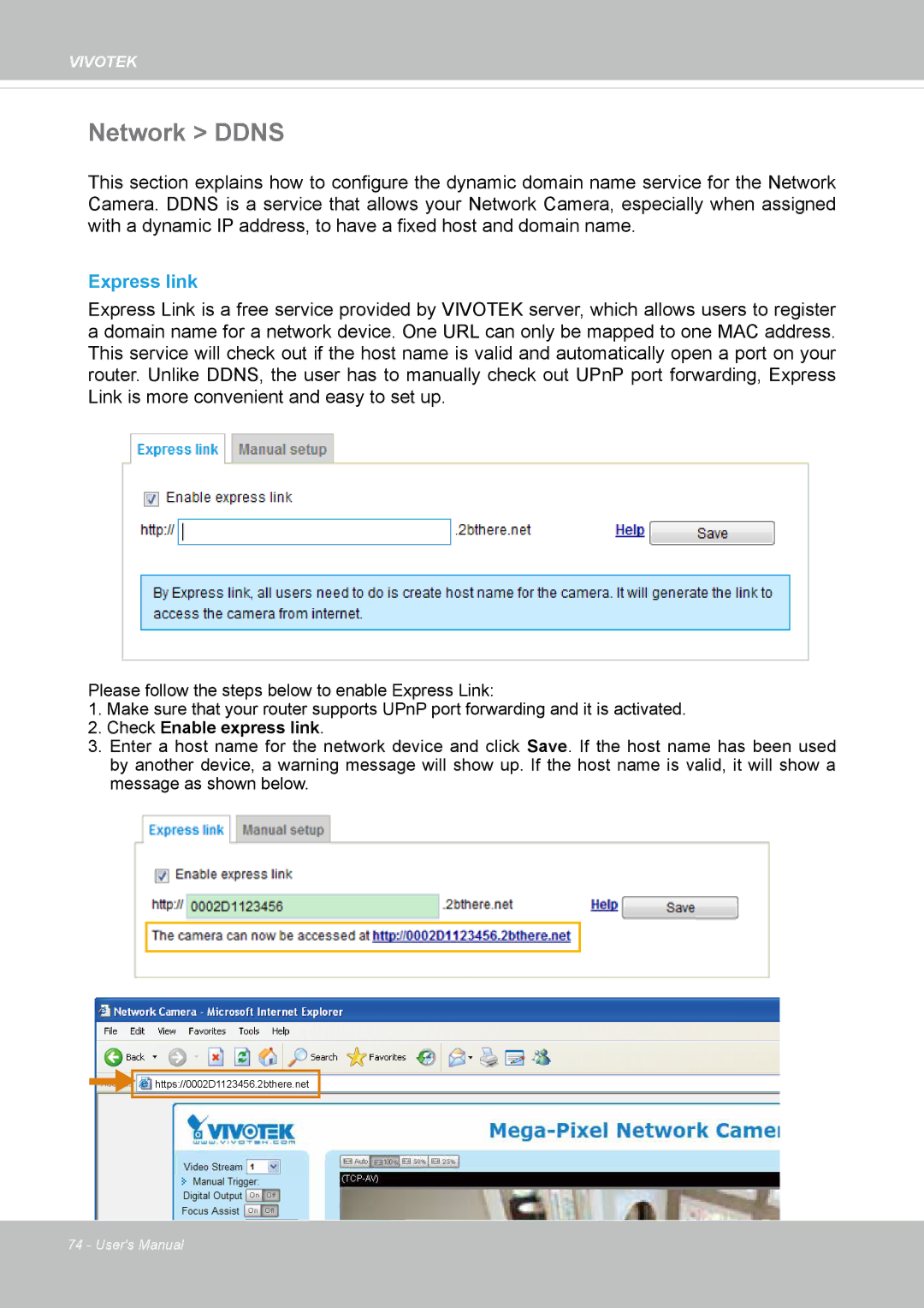 Vivotek FD-8372 user manual Network Ddns, Express link 