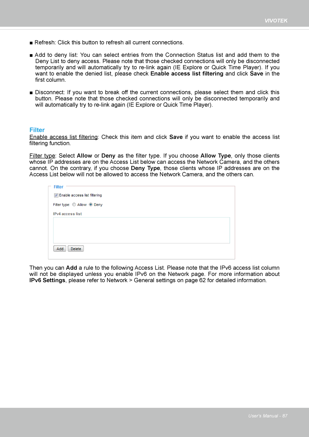 Vivotek FD-8372 user manual Filter 