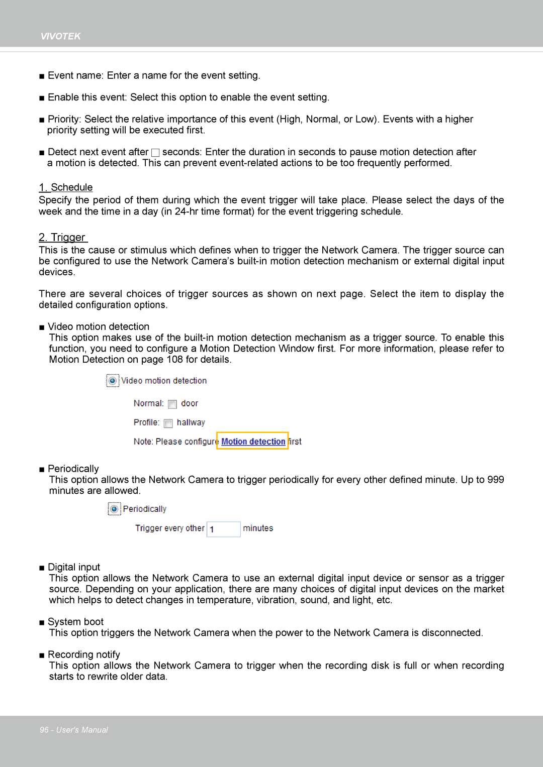 Vivotek FD-8372 user manual Trigger 