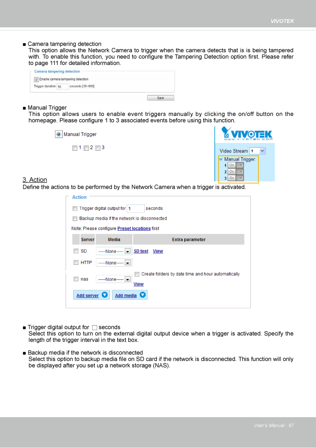 Vivotek FD-8372 user manual Action 