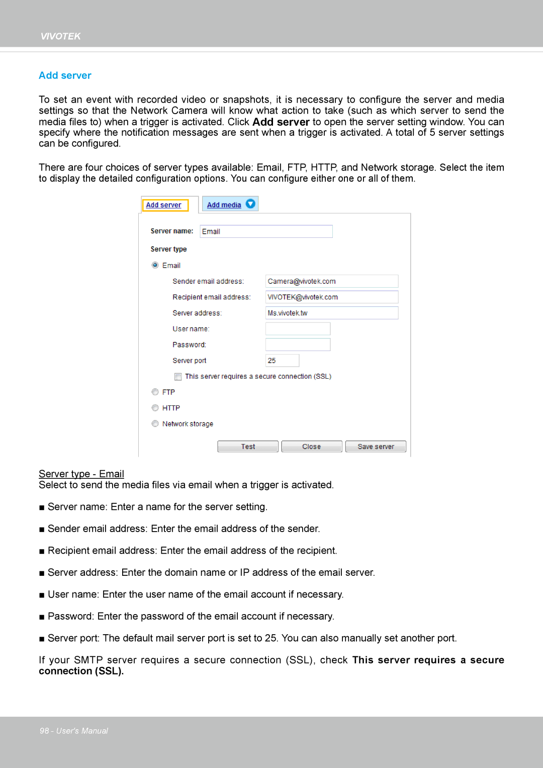 Vivotek FD-8372 user manual Add server 