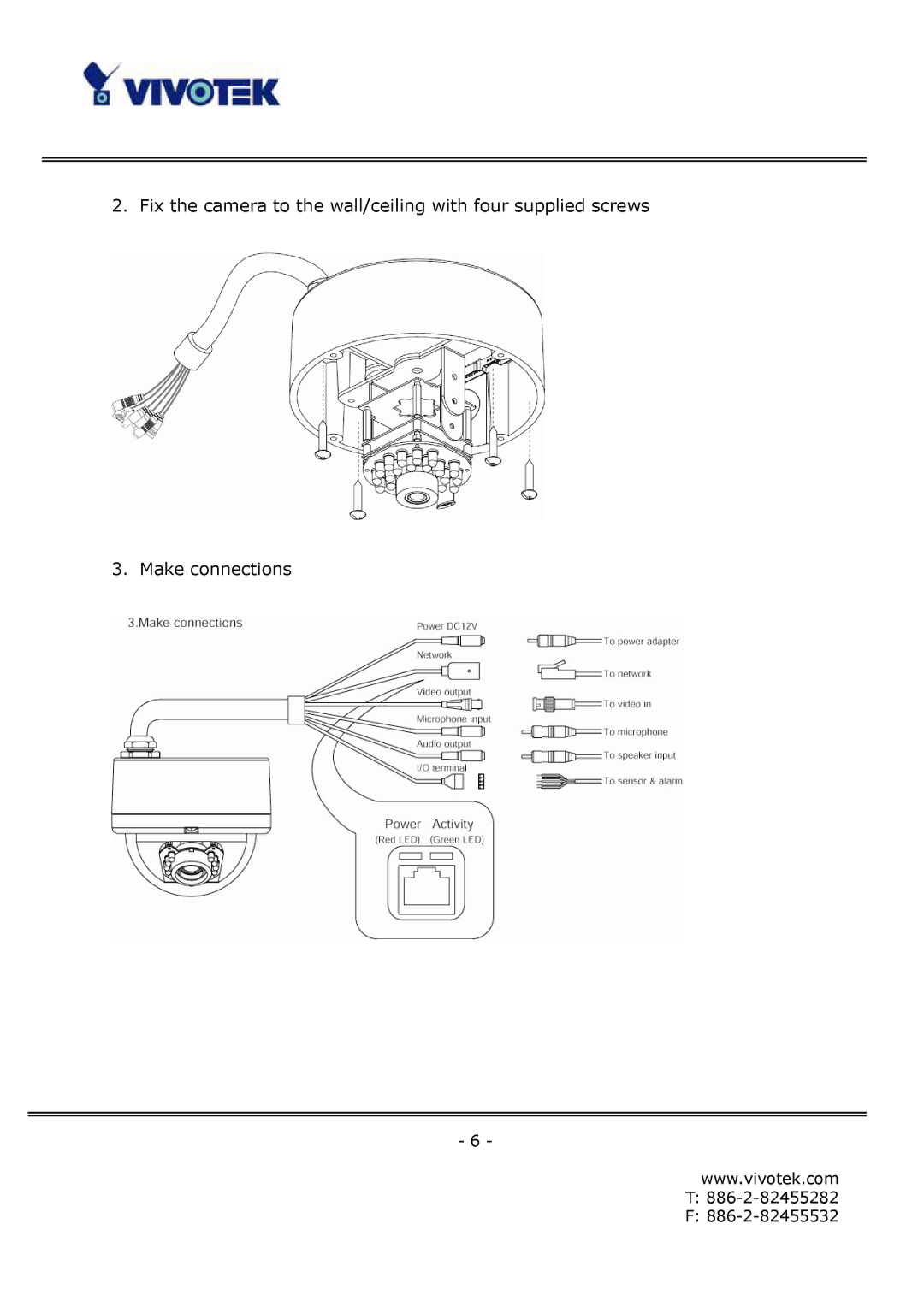 Vivotek FD6111V, FD6121V manual 886-2-82455282 886-2-82455532 