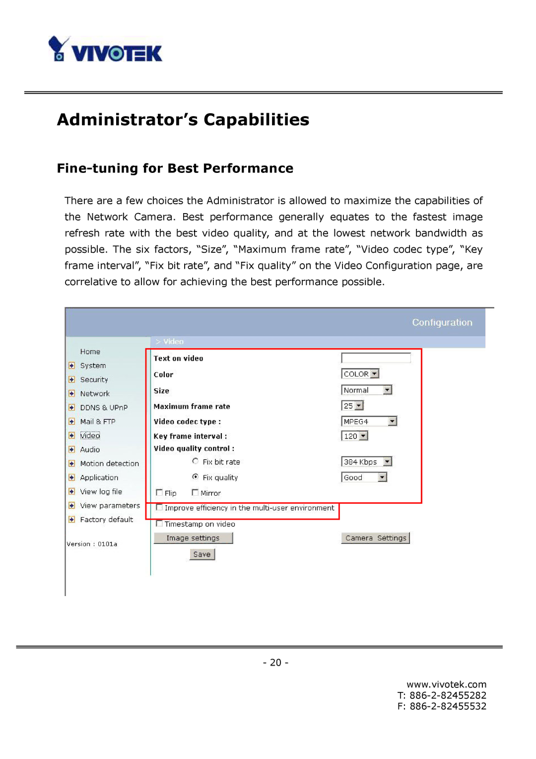 Vivotek FD6111V, FD6121V manual Administrator’s Capabilities, Fine-tuning for Best Performance 