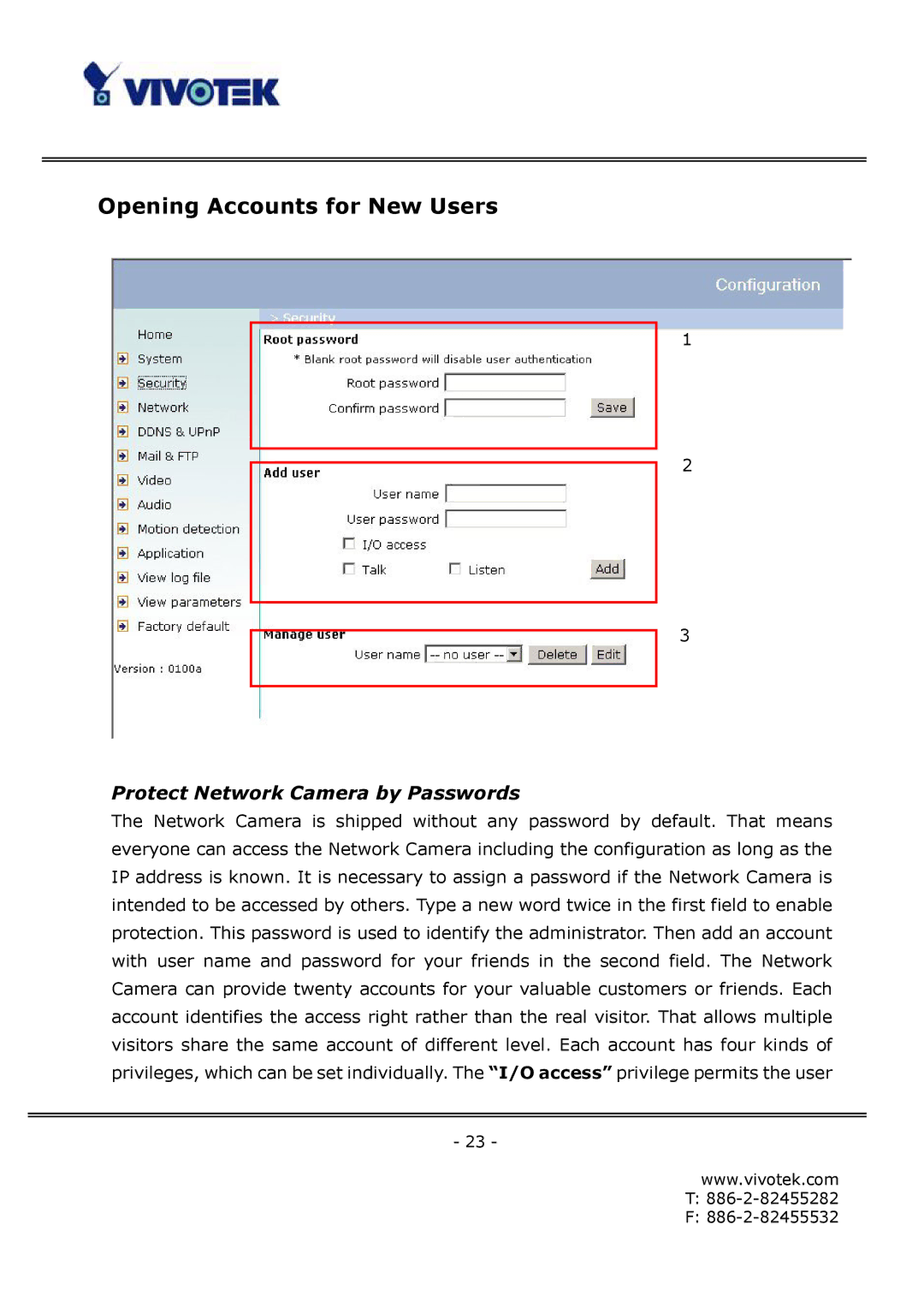 Vivotek FD6121V, FD6111V manual Opening Accounts for New Users, Protect Network Camera by Passwords 