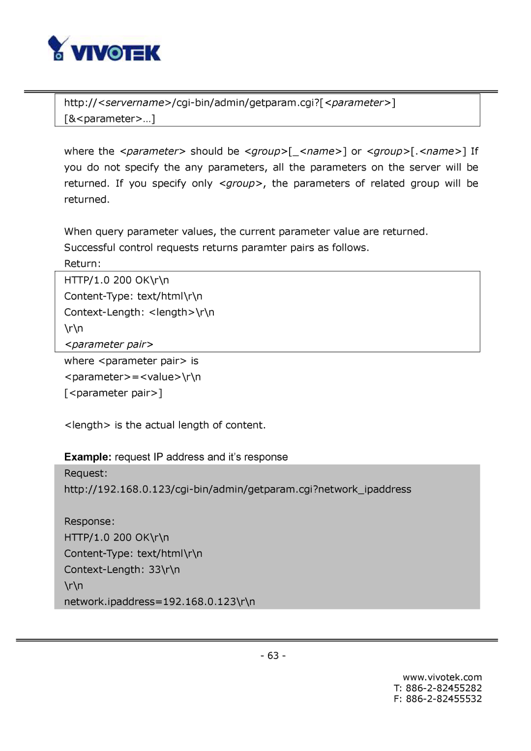 Vivotek FD6121V, FD6111V manual Example request IP address and it’s response 