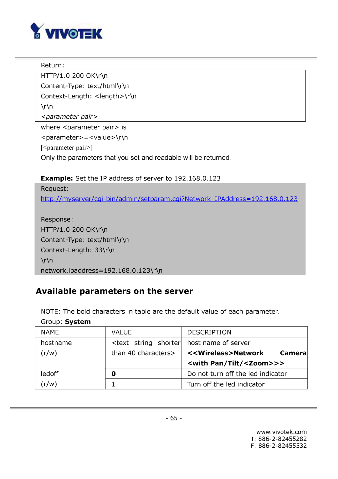 Vivotek FD6121V, FD6111V manual Available parameters on the server, WirelessNetwork Camera With Pan/Tilt/Zoom 