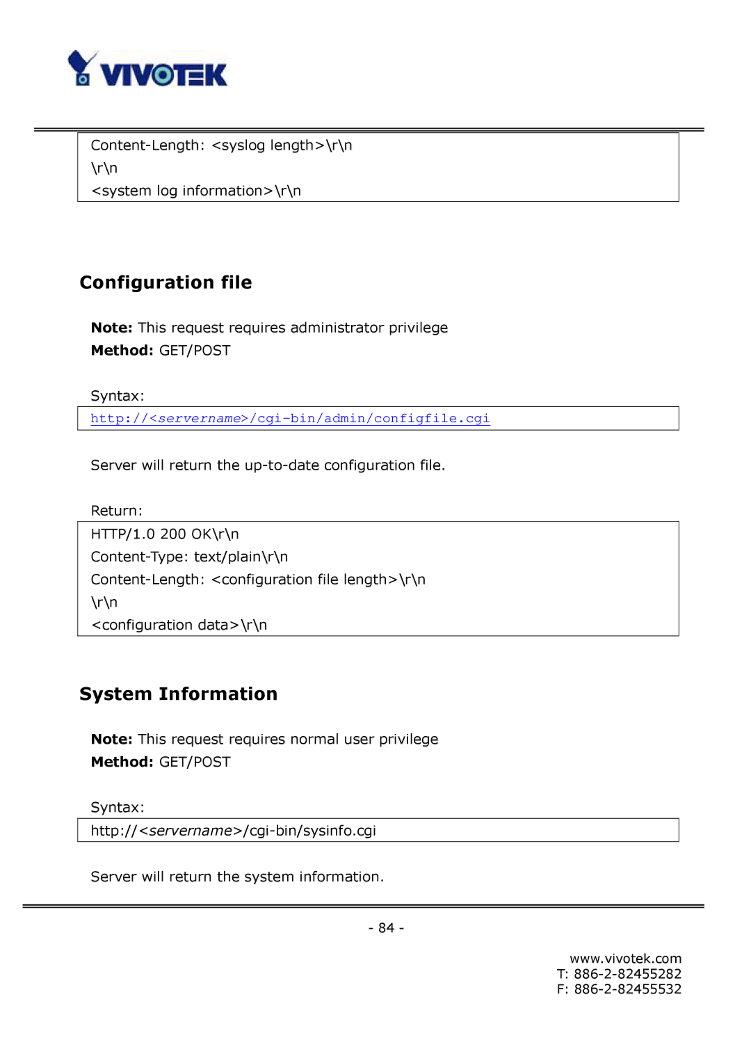 Vivotek FD6111V, FD6121V manual Configuration file, System Information 