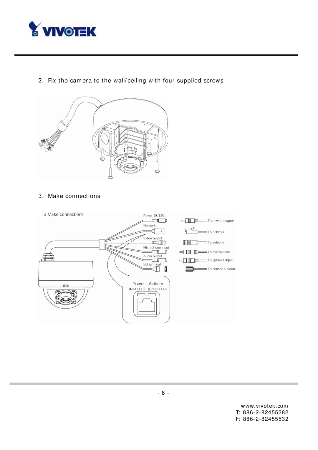 Vivotek FD6121 manual 886-2-82455282 886-2-82455532 