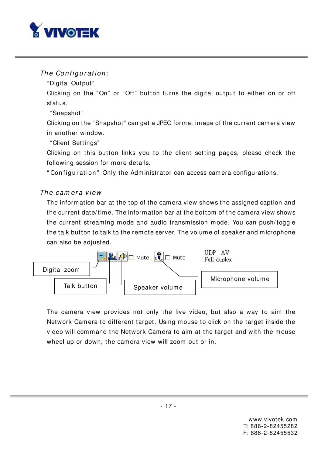 Vivotek FD6121 manual Configuration, Camera view 