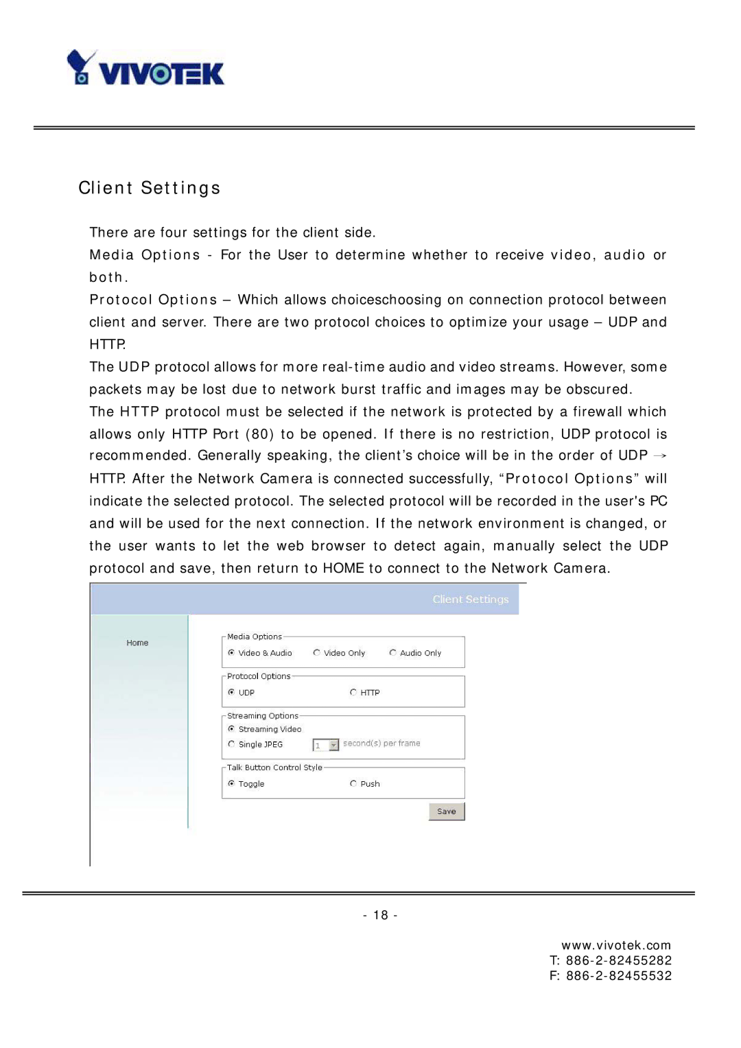 Vivotek FD6121 manual Client Settings, Both 