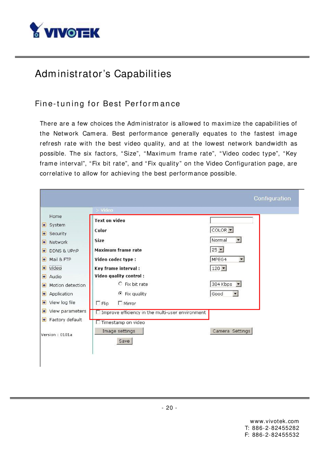 Vivotek FD6121 manual Administrator’s Capabilities, Fine-tuning for Best Performance 