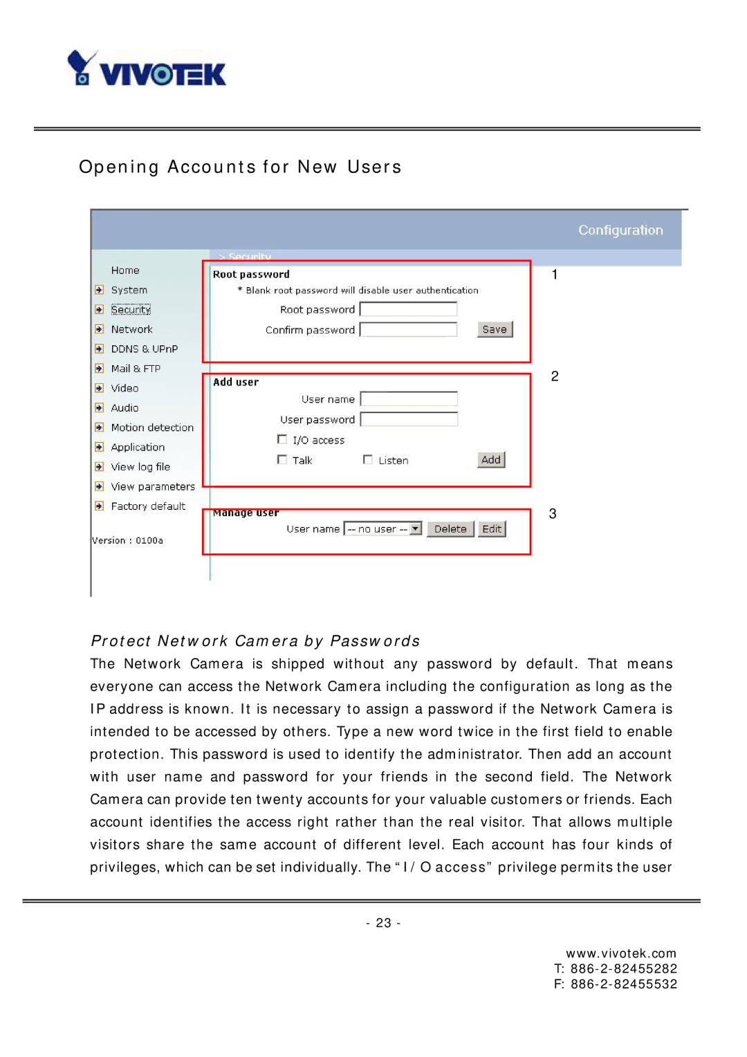 Vivotek FD6121 manual Opening Accounts for New Users, Protect Network Camera by Passwords 