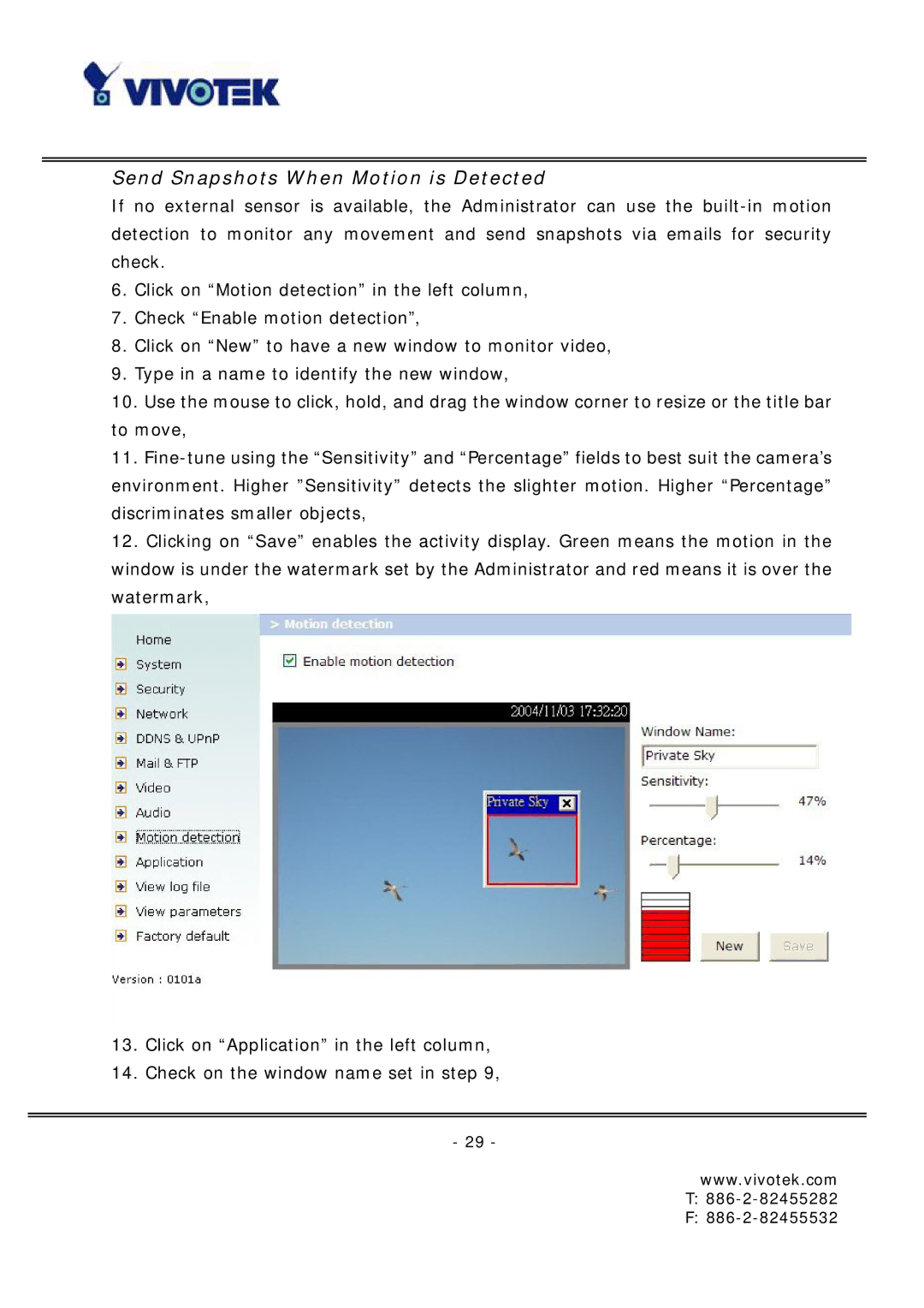 Vivotek FD6121 manual Send Snapshots When Motion is Detected 