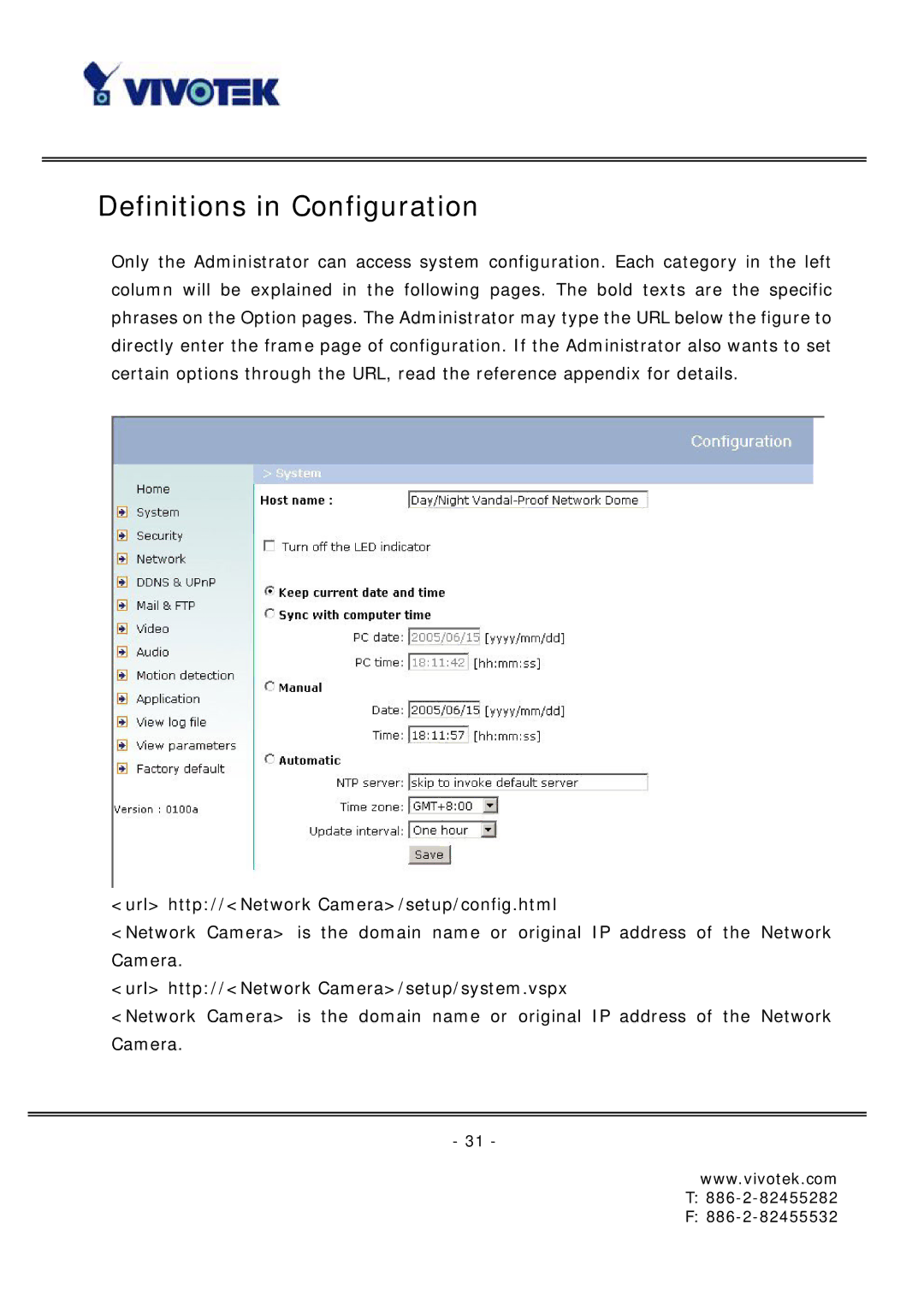 Vivotek FD6121 manual Definitions in Configuration 