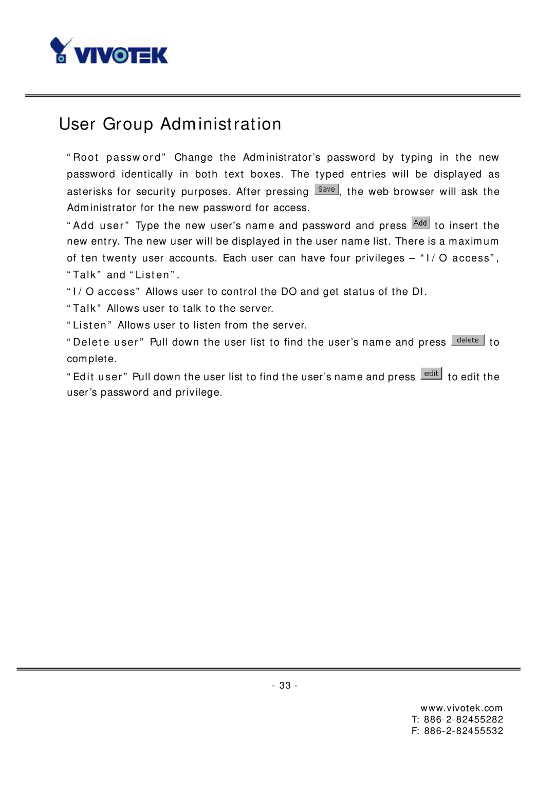 Vivotek FD6121 manual User Group Administration 