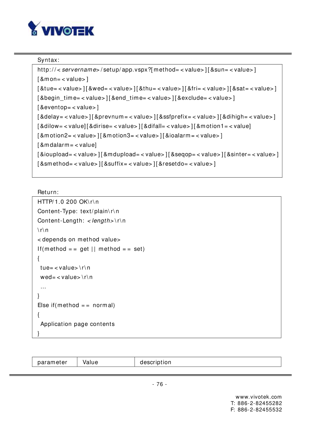 Vivotek FD6121 manual Syntax 