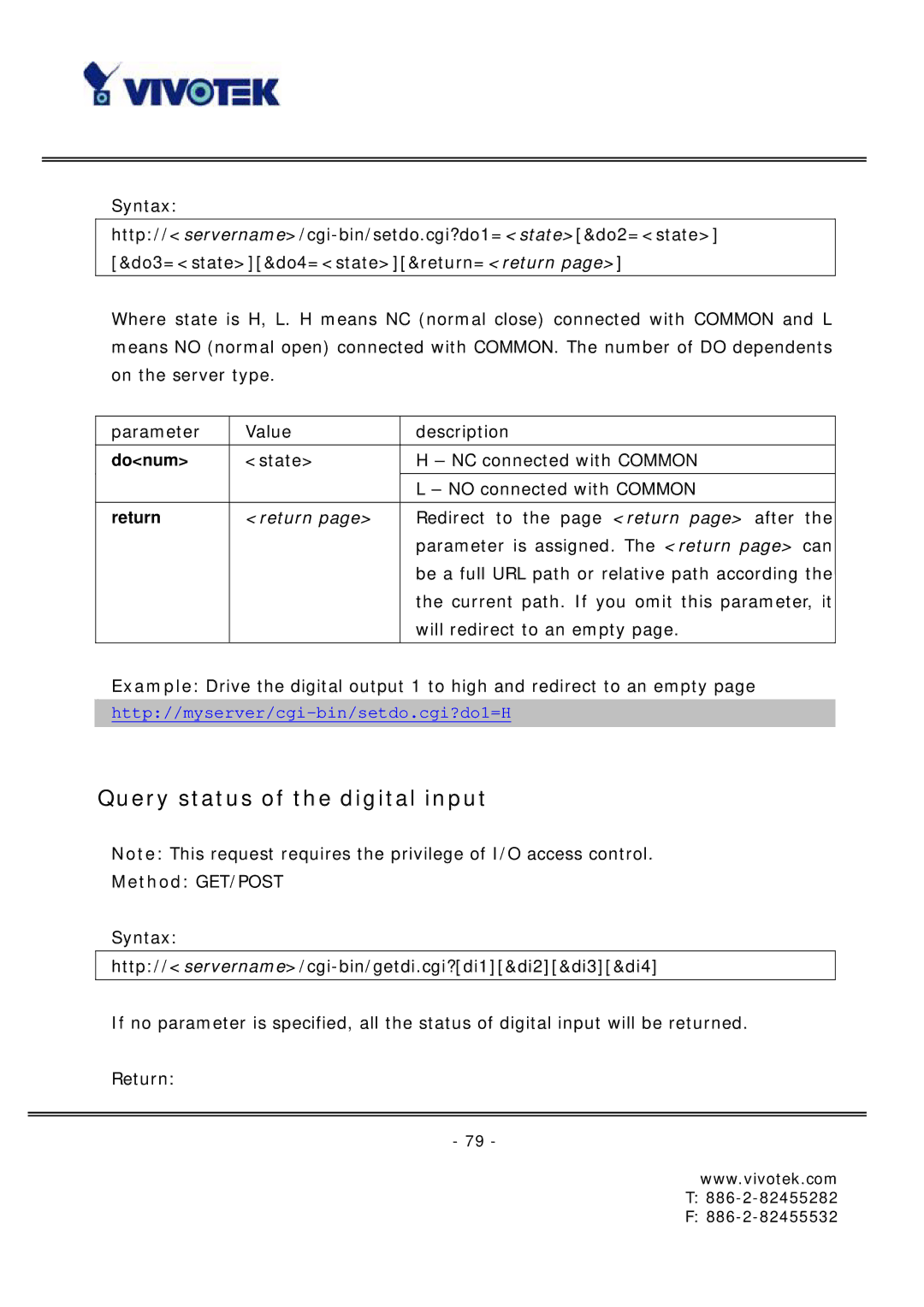 Vivotek FD6121 manual Query status of the digital input 