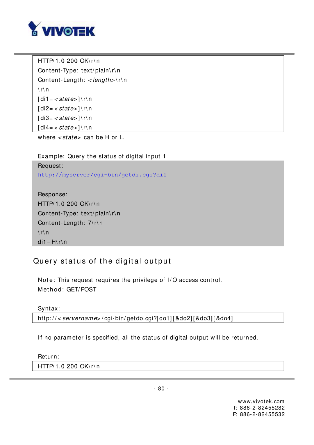 Vivotek FD6121 manual Query status of the digital output 