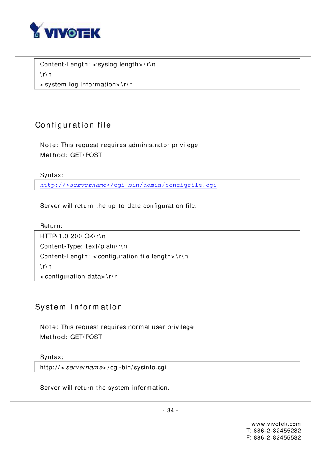 Vivotek FD6121 manual Configuration file, System Information 