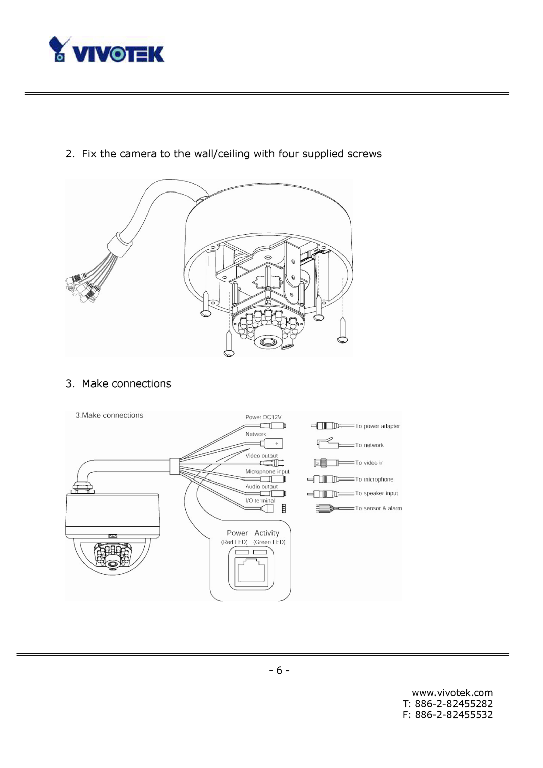 Vivotek FD6122V, FD6112V manual 886-2-82455282 886-2-82455532 