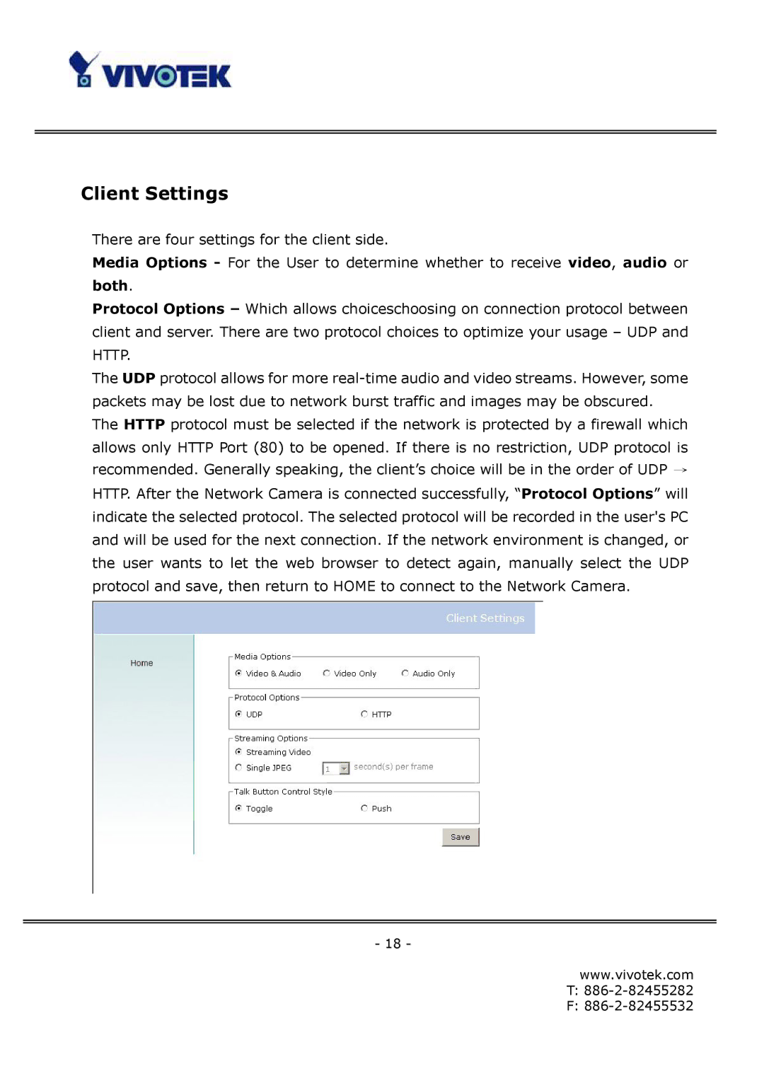 Vivotek FD6122V, FD6112V manual Client Settings, Both 