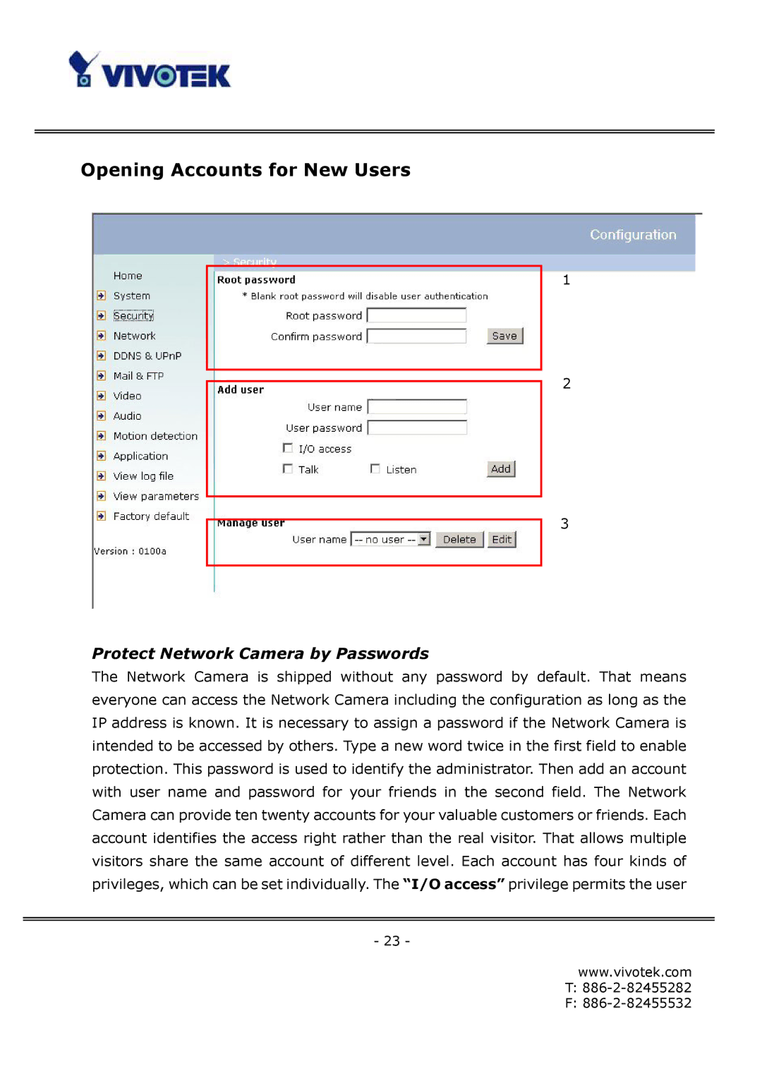 Vivotek FD6112V, FD6122V manual Opening Accounts for New Users, Protect Network Camera by Passwords 