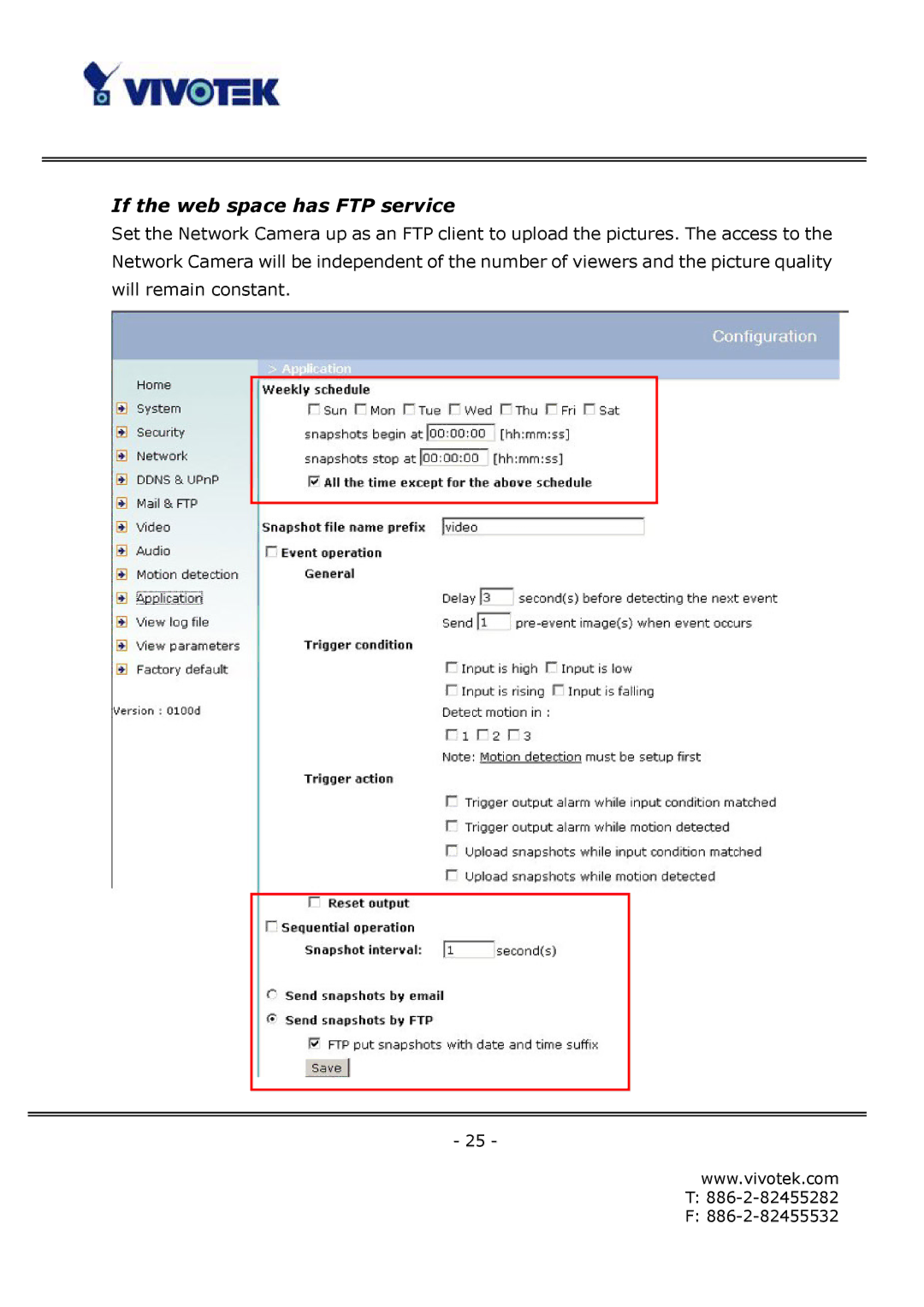 Vivotek FD6112V, FD6122V manual If the web space has FTP service 