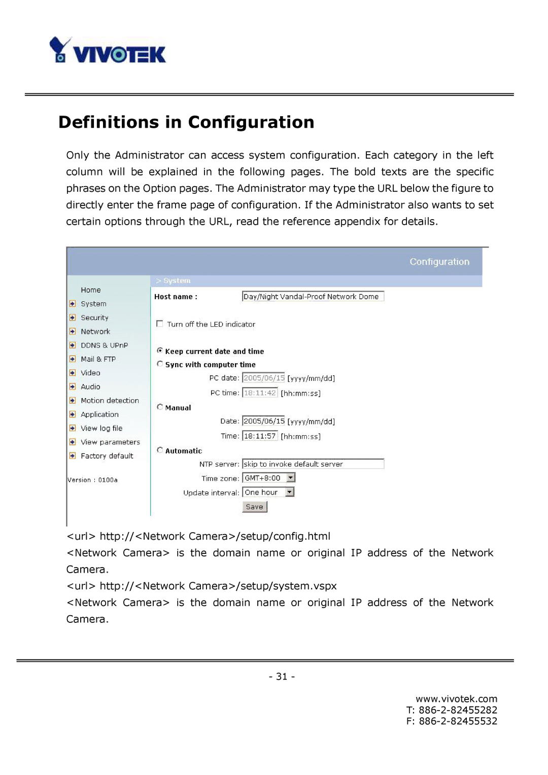 Vivotek FD6112V, FD6122V manual Definitions in Configuration 