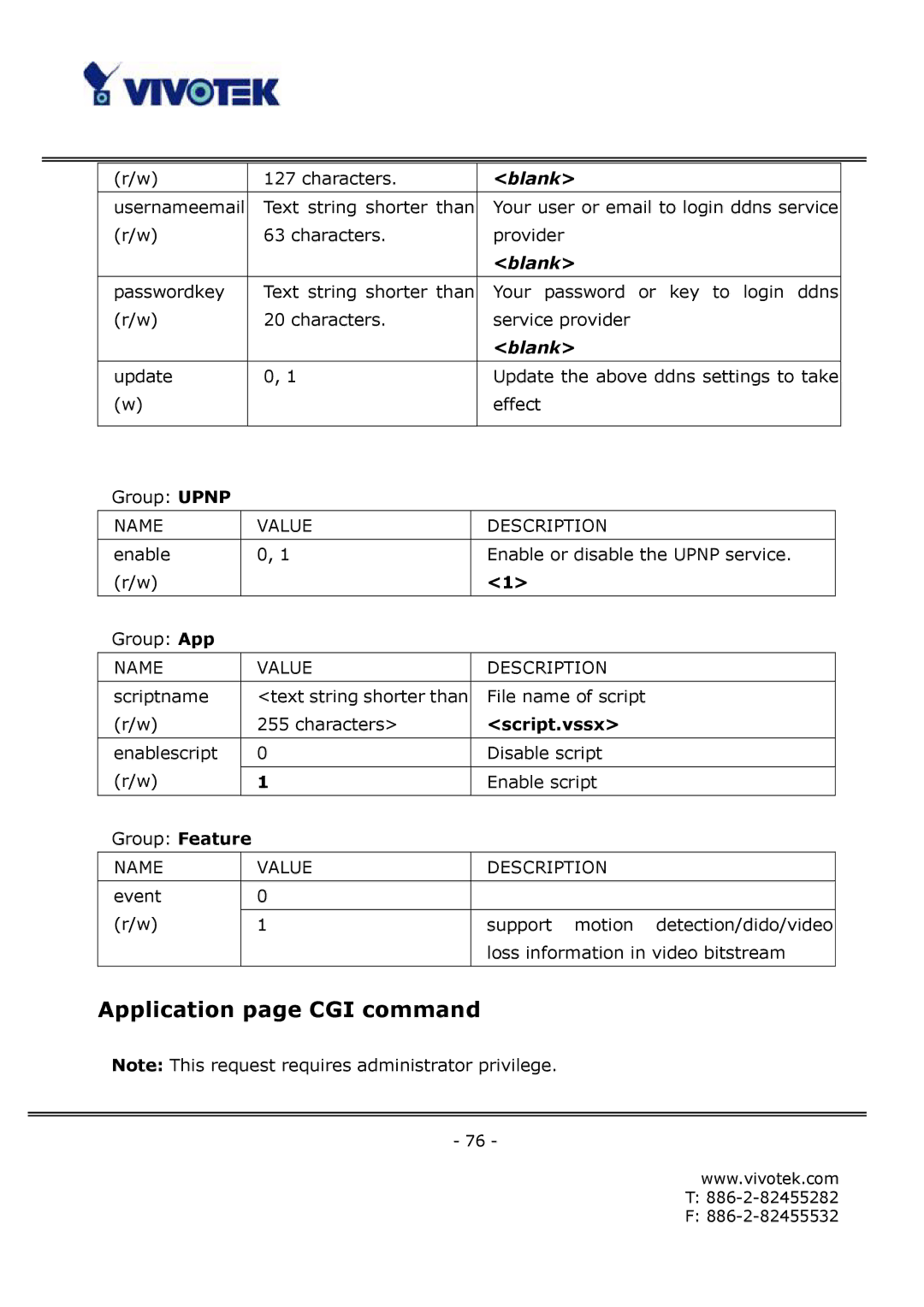 Vivotek FD6122V, FD6112V manual Application page CGI command, Script.vssx 