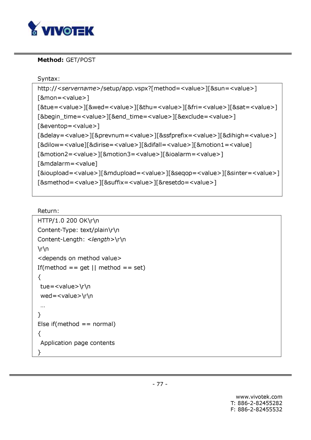 Vivotek FD6112V, FD6122V manual Method GET/POST 