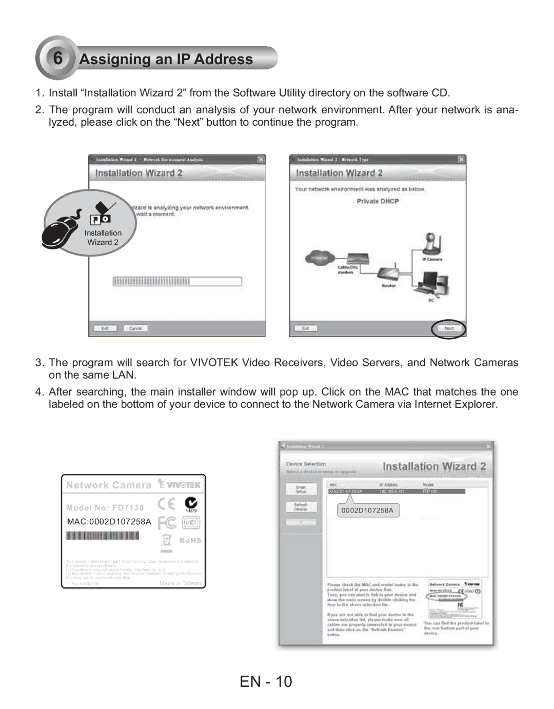 Vivotek FD7130 user manual Assigning an IP Address, Network Camera 