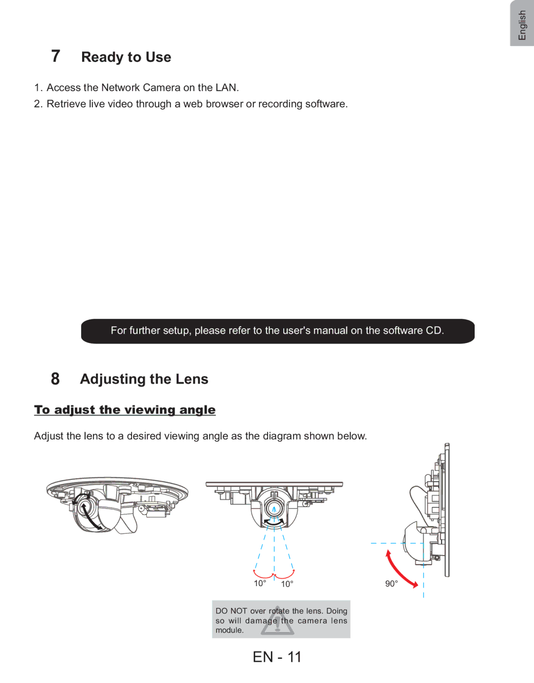 Vivotek FD7130 user manual Ready to Use, Adjusting the Lens, To adjust the viewing angle 