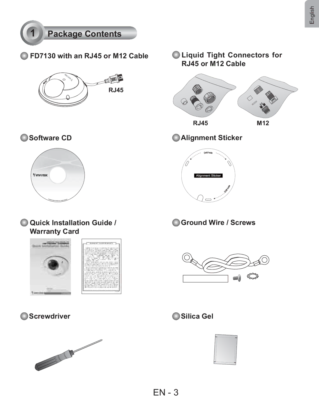 Vivotek FD7130 user manual Package Contents 